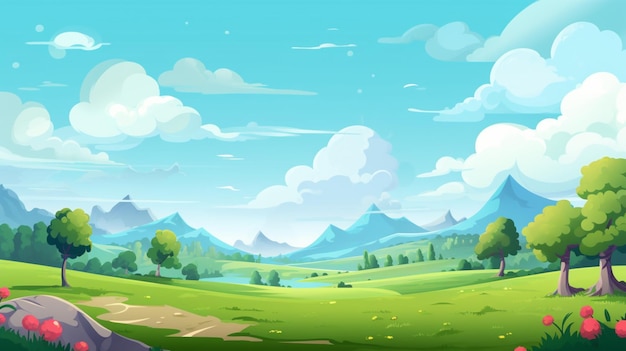 Vector a painting of a landscape with mountains and clouds