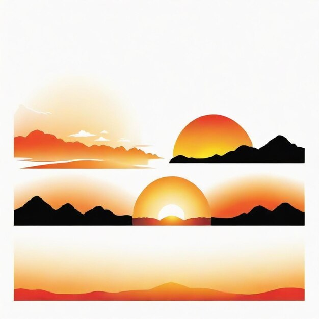 Vector a painting of mountains and clouds with the sun setting behind them