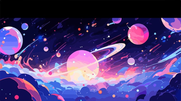 Vector a painting of planets and stars in a space