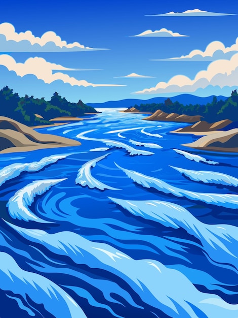 Vector a painting of a river with a river in the background