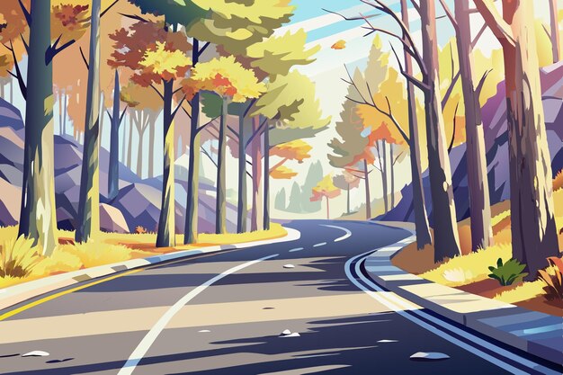 Vector a painting of a road with trees and a road with a road in the background