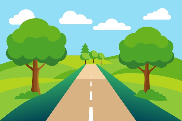 a painting of a road with trees and a road