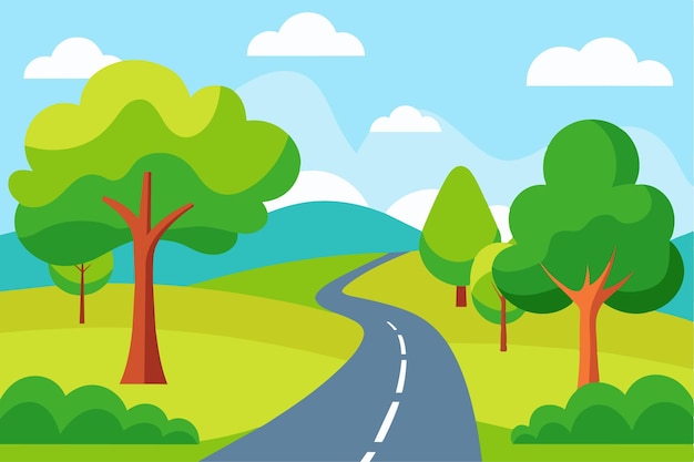 Vector a painting of a road with trees and a road
