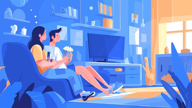 Vector a painting of two people sitting on a couch and watching tv