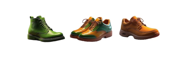 Vector a pair of green and orange shoes with a yellow and green shoe on the left