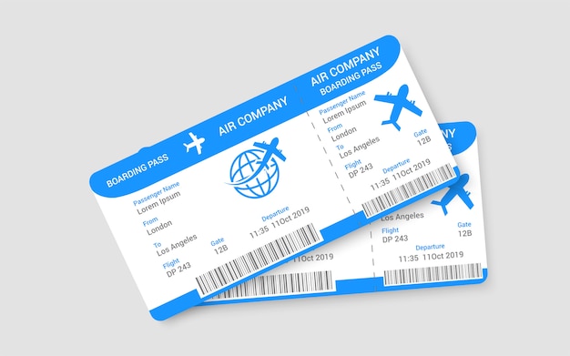 Vector pair of realistic airline tickets concept