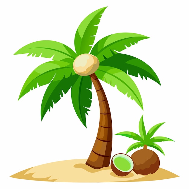 Vector a palm tree and coconuts on a white background