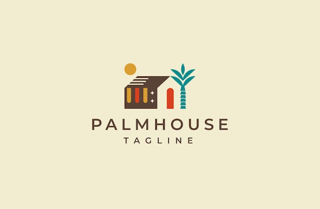 Palm tree house logo icon design template flat vector illustration