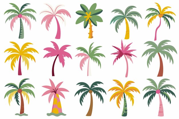 Vector palm tree set flat illustrations on white background