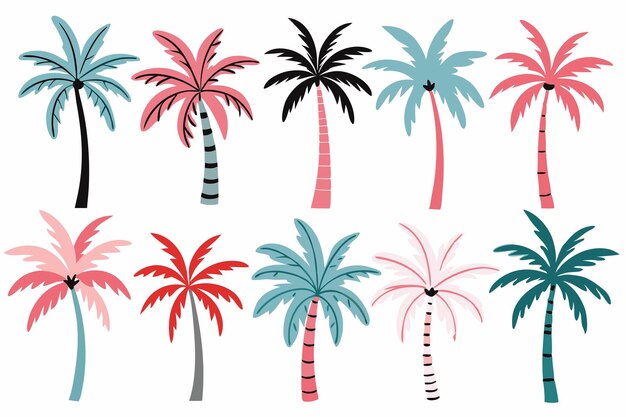 Vector palm tree set flat illustrations on white background