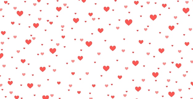 Panoramic pattern white background with red hearts - Vector illustration