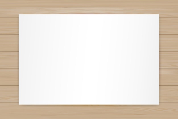 Vector paper note on wooden table realistic white page on wood textured background vector mockup