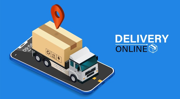 Parcel tracking appdelivery truck with cargo box on mobile phoneOnline Parcel Inspection Concept