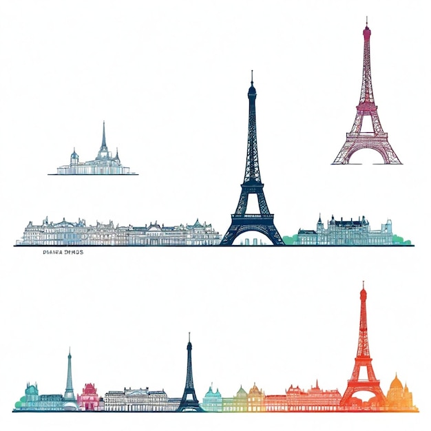 Vector paris skyline vector set white background isolated a high quality n