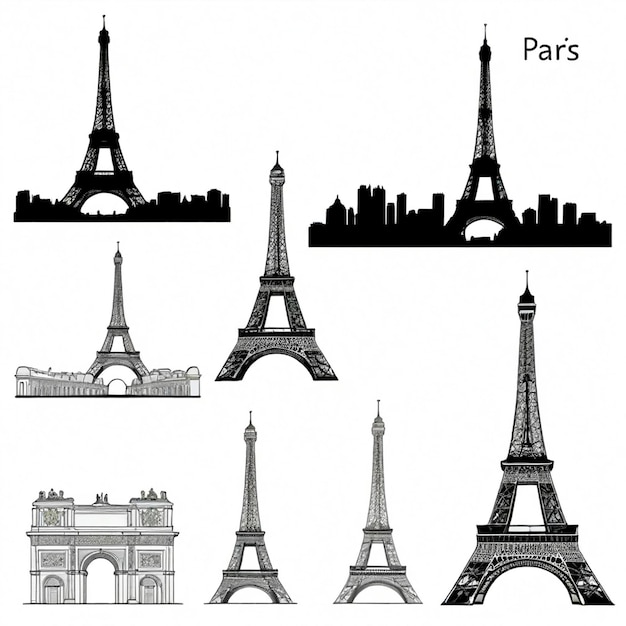 Vector paris skyline vector set white background isolated a high