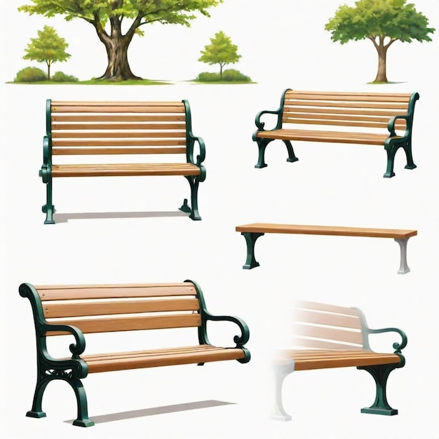 Vector park bench cartoon vector set white background isolated