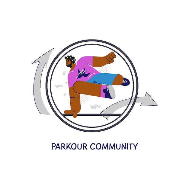 Parkour community or sport club emblem logo flat vector illustration isolated