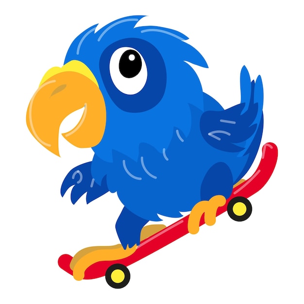 Parrot on skateboard icon Cartoon of parrot on skateboard vector icon for web design isolated on white background