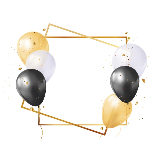 Party birthday glossy golden frame with balloons EPS10