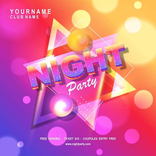 Vector party poster vector background template with particles lines highlight and modern geometric shapes