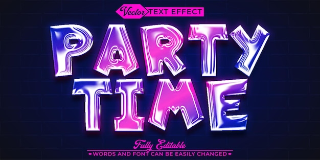 Vector party time vector editable text effect template