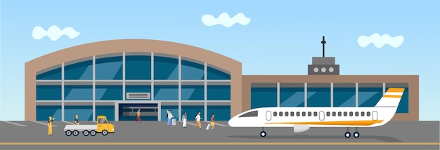 Vector passenger walking to airplane in airport