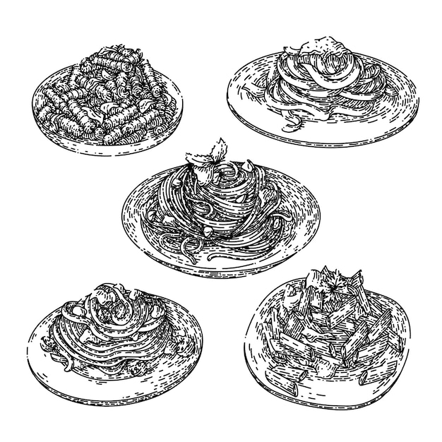 Pasta italian food set sketch hand drawn vector