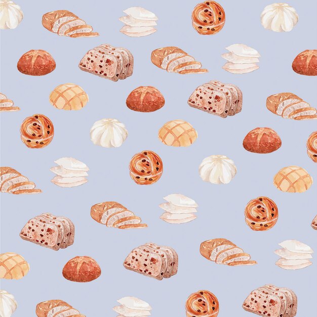 Vector pastel color watercolor bread seamless pattern