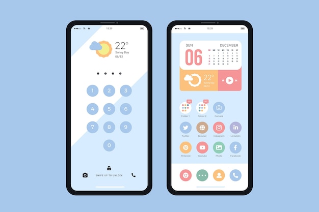 Vector pastel home screen template for smartphone