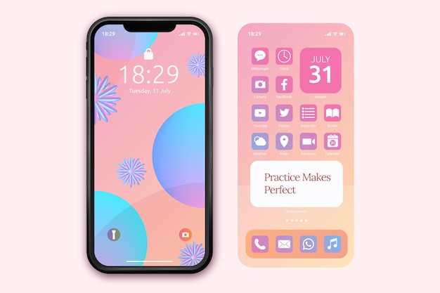 Vector pastel home screen template for smartphone