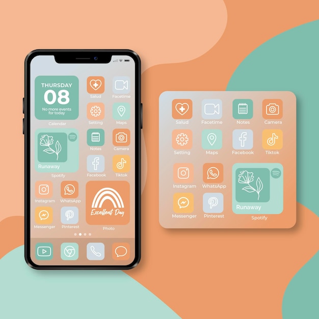 Vector pastel home screen theme for smartphone
