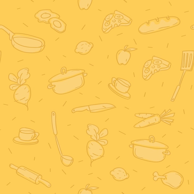 Pattern background various kitchen objects. Pattern. Sketch Doodle.