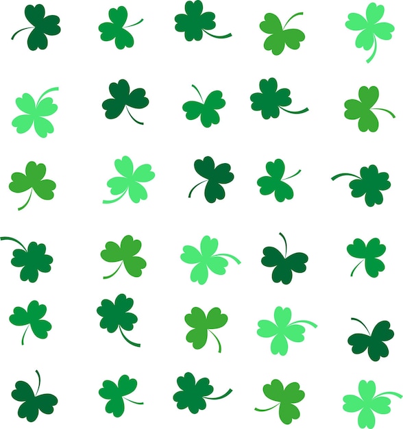 Pattern of green colored clovers on white background