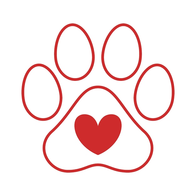 Paw Print With Heart Red