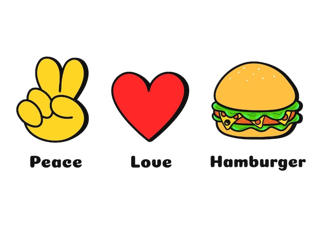 Peace love hamburger concept print for tshirt