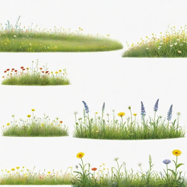 Vector peaceful meadow vector set white background isolated