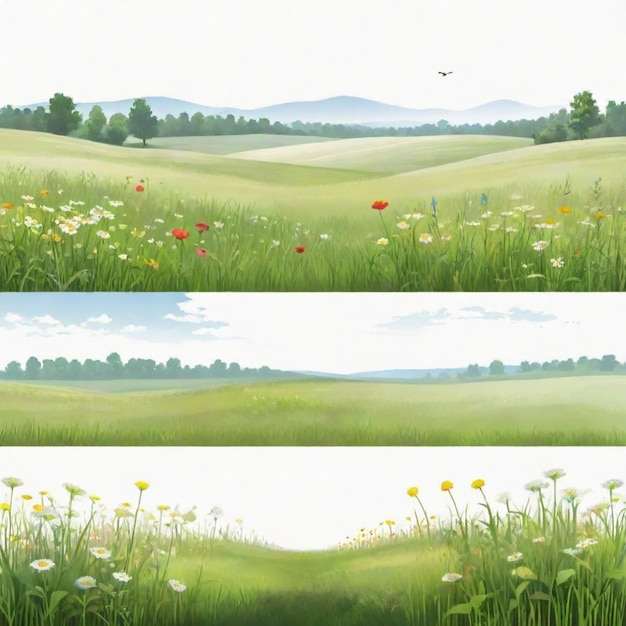 Vector peaceful meadow vector set white background isolated