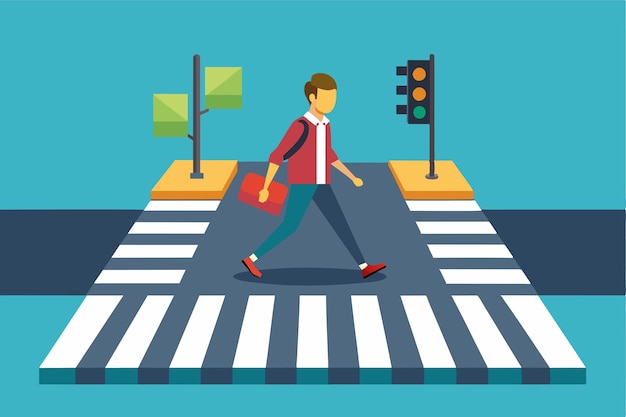 A pedestrian crosses the street at a customizable semiflat crossing with traffic lights and signals Pedestrian crossing Customizable Semi Flat Illustration