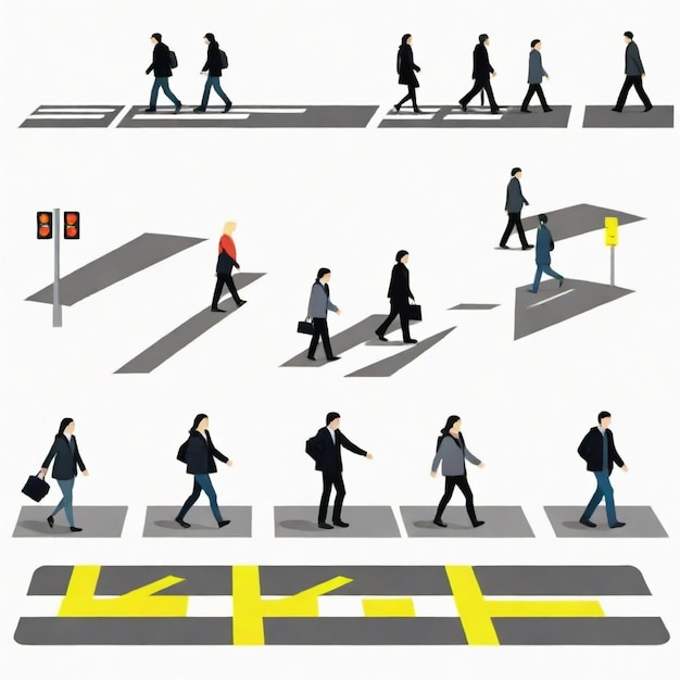 Vector pedestrian crossing vector set white background isolated