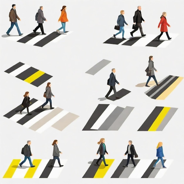 Vector pedestrian crossing vector set white background isolated