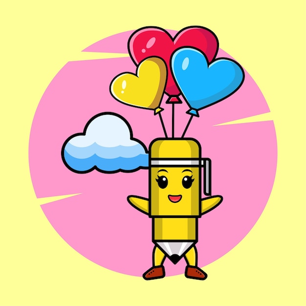 Pen mascot cartoon is skydiving with balloon and happy gesture cute style design for tshirt etc