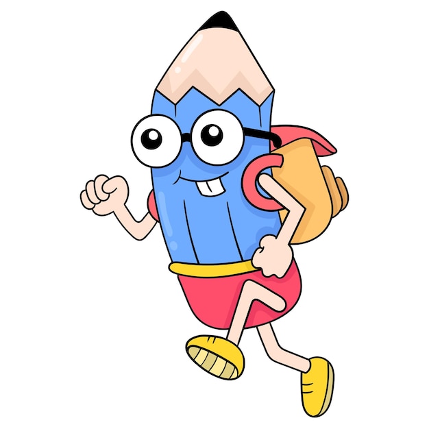 Pencil kid carrying a bag to go to school, vector illustration art. doodle icon image kawaii.