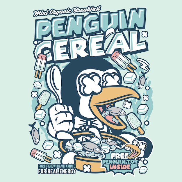 Vector penguin cereal box cartoon