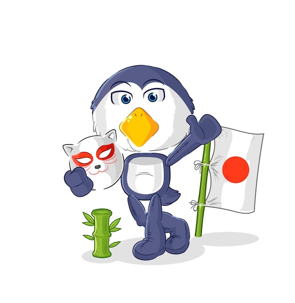 Vector penguin japanese fox character cartoon mascot
