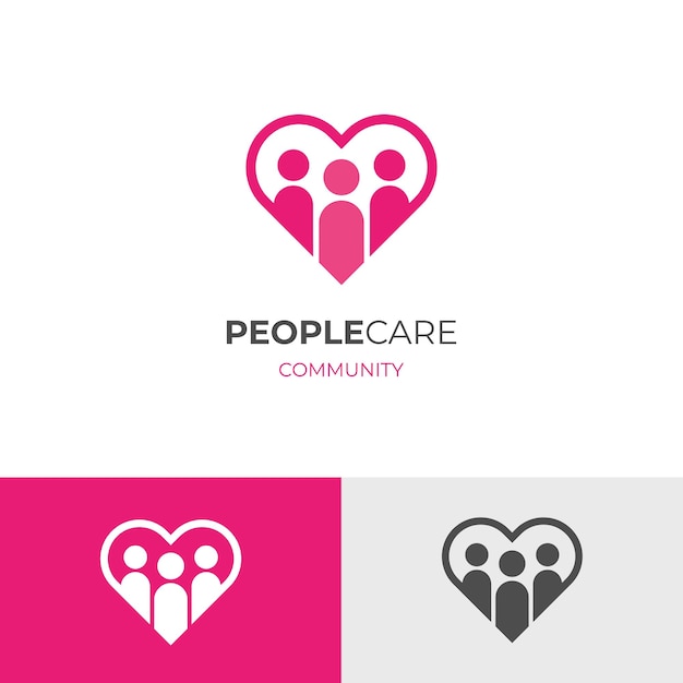 People care logo icon design with heart love symbol element family Together vector logo elements