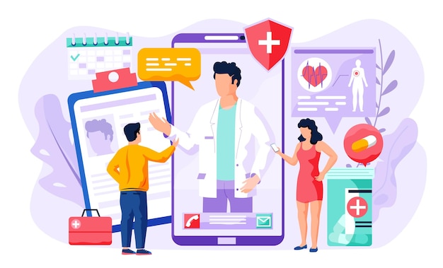 People communicate with the doctor remotely medical application healthcare and technology concept