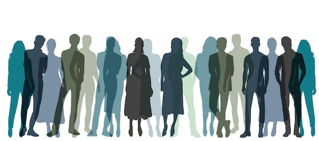 People crowd silhouette on white background, vector, isolated