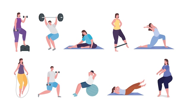 Vector people doing exercise collection illustration