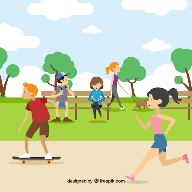 People doing outdoor activities with flat design