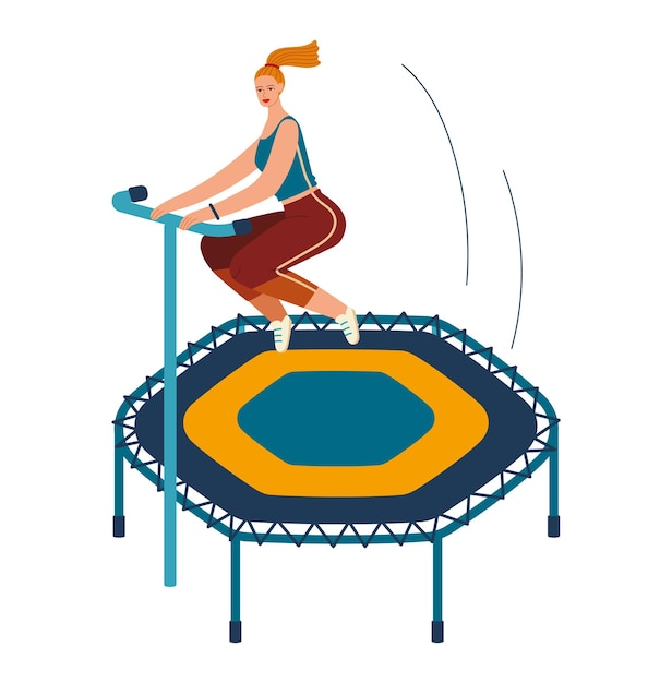 People jumping trampolines set of isolated vector illustration trampolining people and rebounders